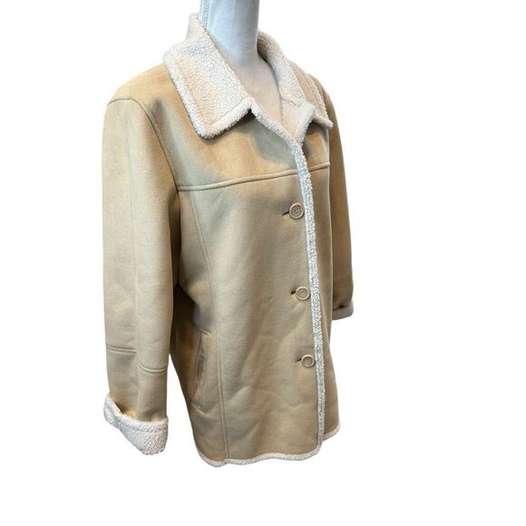 Utex Penny Lane Boho Retro 70's Ultra Suede Faux Fur Trim Button Down Coat Sz L - Picture 2 of 7